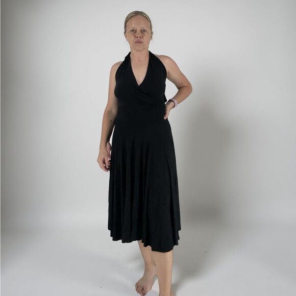 Rachel Pally Halter V-Neck Flowy Midi Dress in Black | Small - Picture 2 of 8